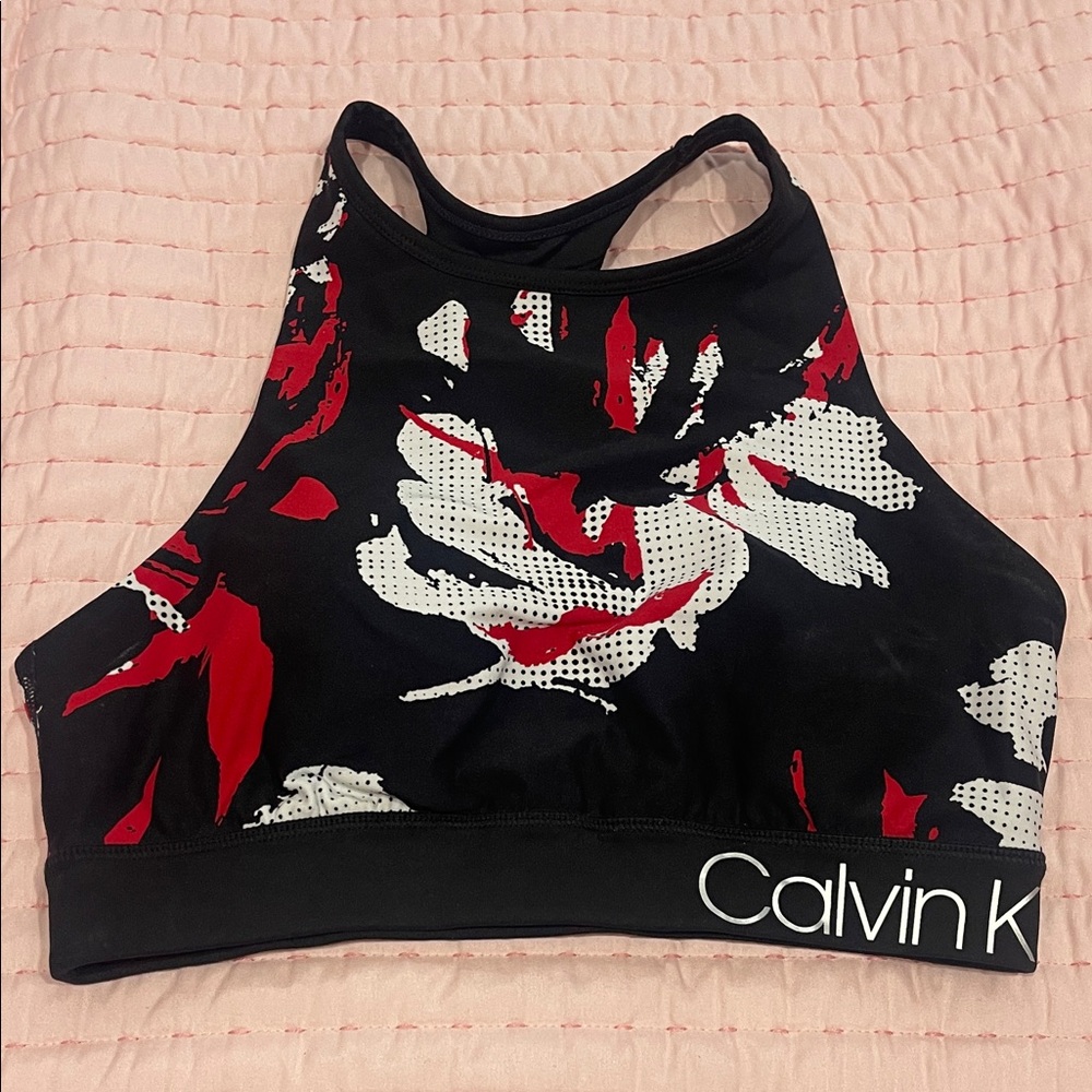 Calvin Klein Black and Red Floral Sports Bra